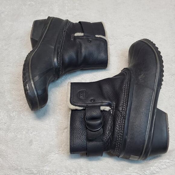 Sorel Black Leather Snow Mud Rain Outdoor Winter Fancy Heel Duck Boot Women 10 - Picture 2 of 8